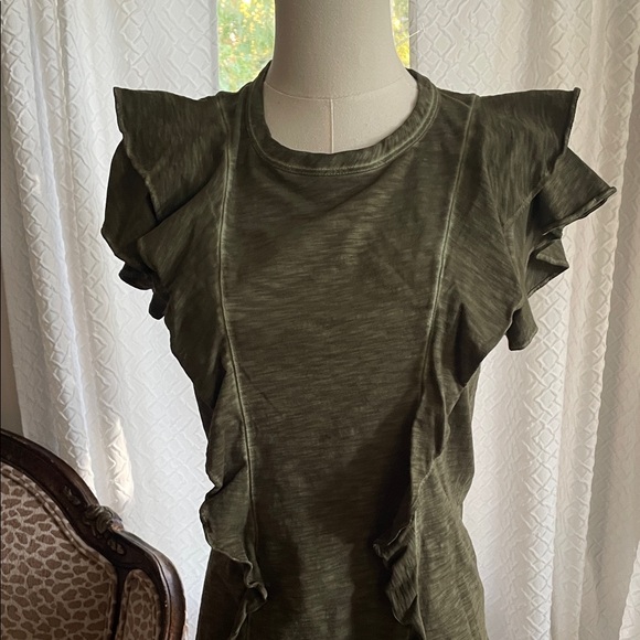 Veronica Beard Bea Jeans Dark Green Ruffled Sleeve Top Small EUC - Picture 3 of 10
